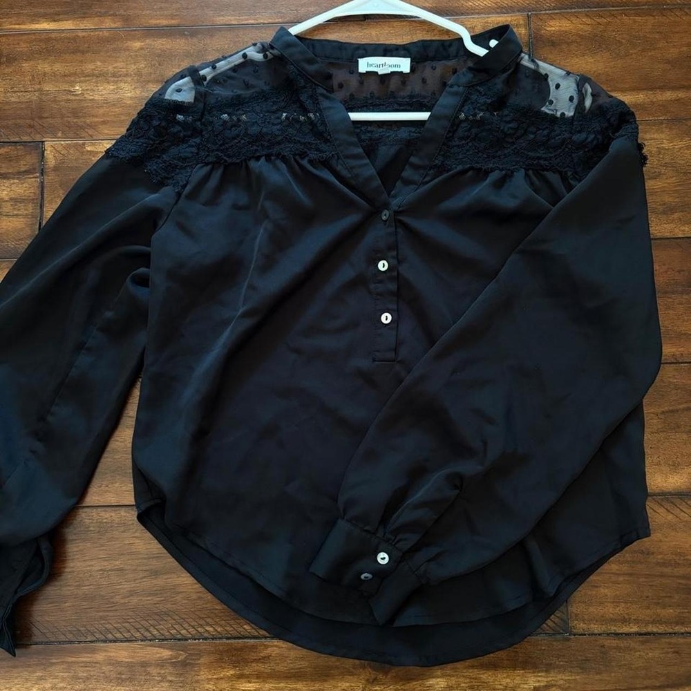 Heartloom Black Lace Goth Blouse Button Up Mesh Top Small